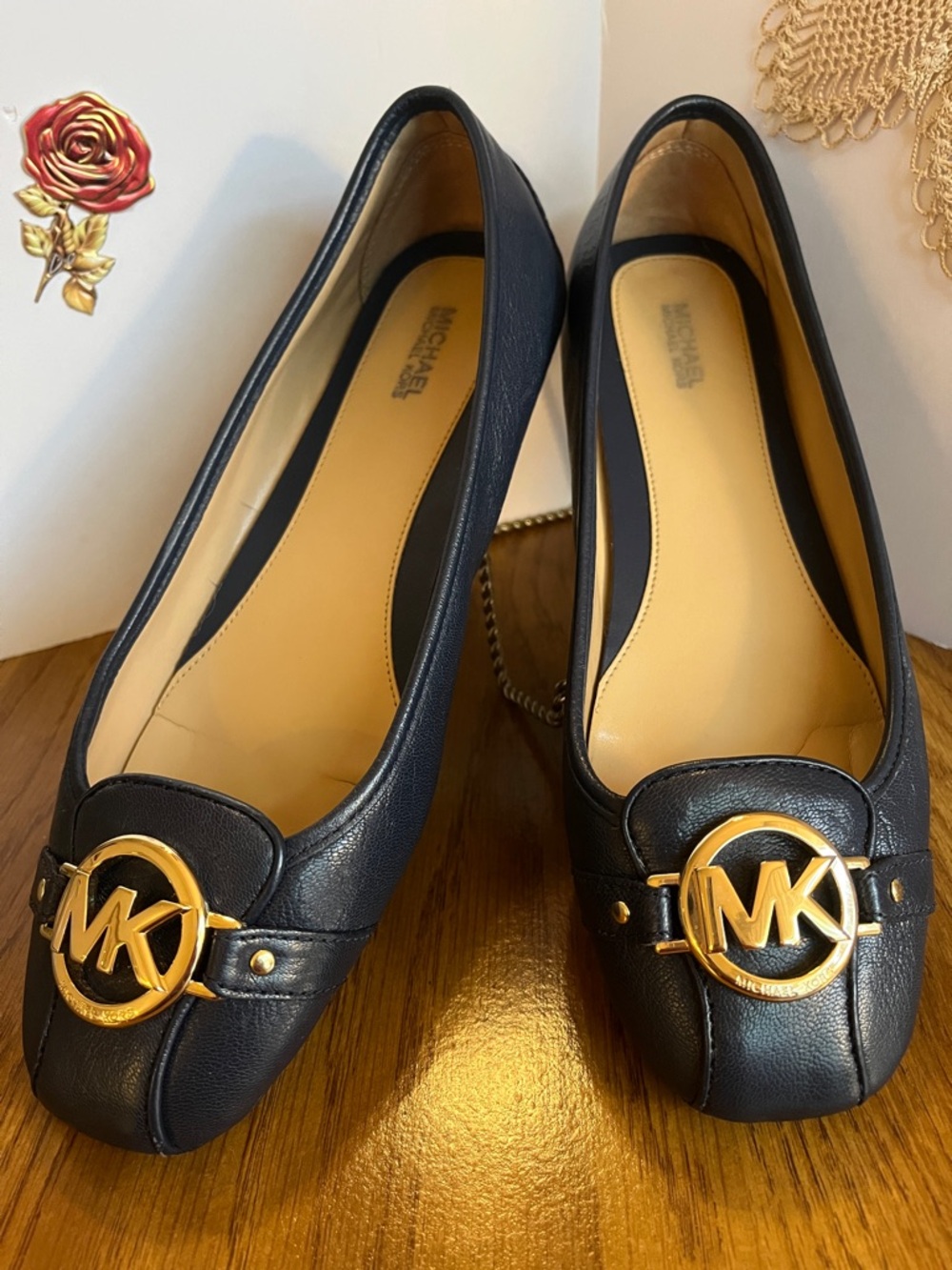Michael Kors Navy Leather MK Logo Loafers size 10
